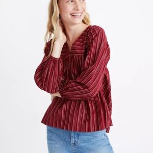 Madewell Swingy Peasant Top in Metallic Stripe. V Neck